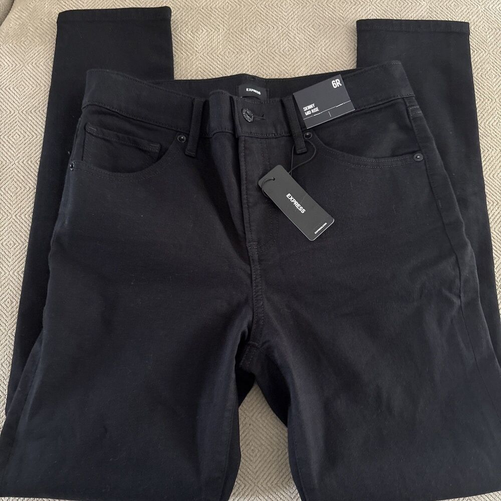 Express Skinny Mid Rise Denim jeans Pants Black Stretch Women’s Size 6 R New